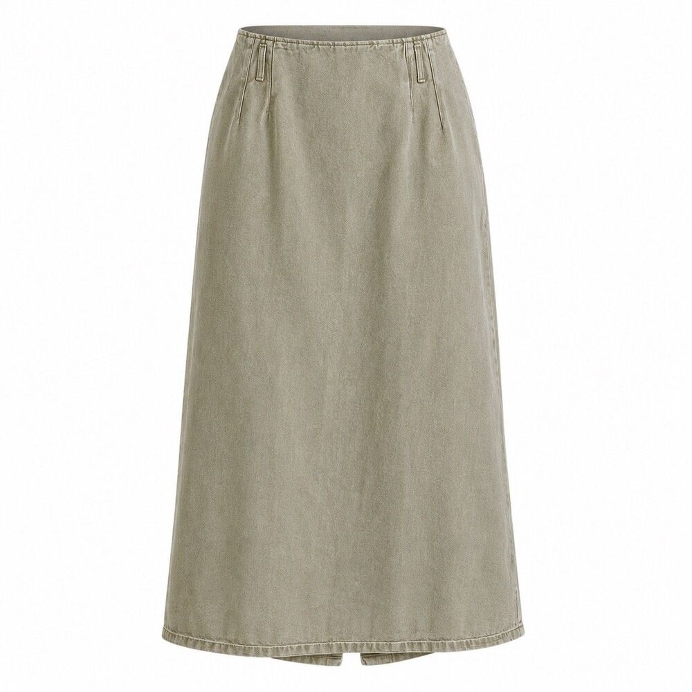 VTG 90s St John's Bay Beige Denim Midi Skirt 16 100% Cotton Front Button Slit